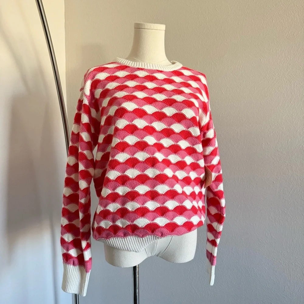St John’s Bay NWT Red & Pink Knit Sweater Pullover Women’s Size Large - Picture 4 of 9